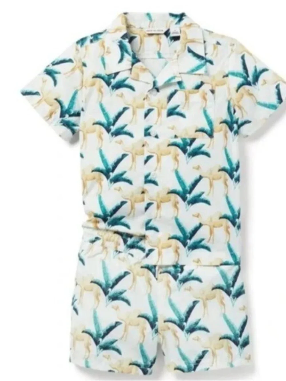 Janie & Jack | Boys Poplin Camel Print Shirt & Swim Trunks | Size 2T/18-24 Month
